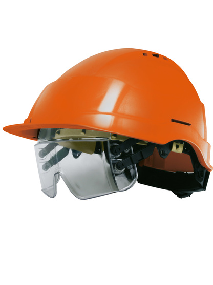 Casque de chantier ABS lunettes intégrées orange