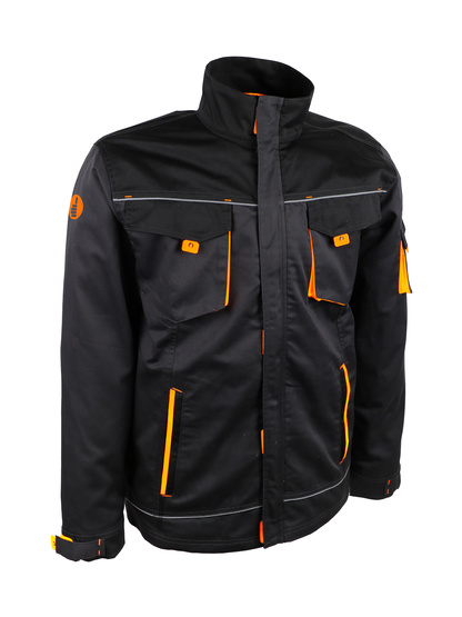 VESTE DE TRAVAIL POLYCOTON 65% - 35% NOIR GRIS ET ORANGE245 G/M² M PU/PIECE