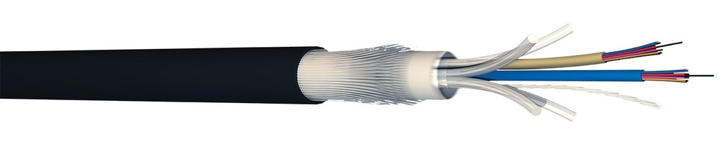 24 FO 50/125 OM3 libre ext armée fibre de verre multitube noire RAL 9005 T1000  