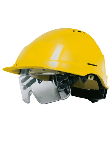 [SINCASIRISJAU2] CASQUE CHANTIER IRIS JAUNE A.B.S LUNETTES INTEGREES + SERRAGE CREMAILLERE