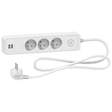 [SCHST933U1W] Odace - Rallonge multiprises 3 prises 2P+T - blanche - 2USB - 1,5m UV