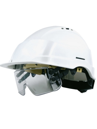 [SINCASIRISBL2] CASQUE CHANTIER IRIS BLANC A.B.S LUNETTES INTEGREES + SERRAGE CREMAILLERE