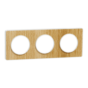 [MEGS520806N] Odace Touch, plaque Bois naturel liseré Blanc 3 postes horiz./vert. 71mm