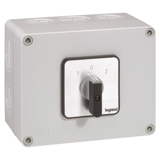 [LEG027746] Commutateur à cames inverseur avec position arrêt 45° PR40 - 2P - 4 contacts - boîtier 135x70mm