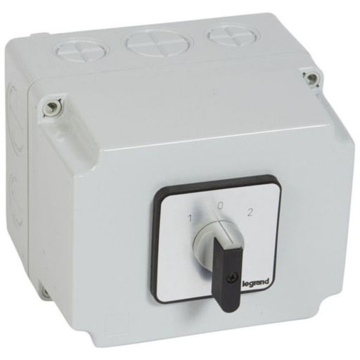 [LEG027748] Commutateur à cames inverseur avec position arrêt 45° PR40 - 4P - 8 contacts - boîtier 135x70mm