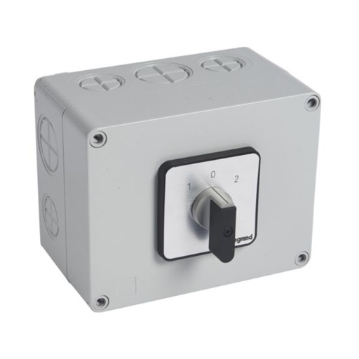 [LEG027751] Commutateur à cames inverseur avec position arrêt 45° PR63 - 2P - 4 contacts - boîtier 135x70mm