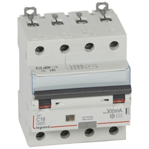 [LEG411205] Disjoncteur différentiel monobloc DX³6000 10kA arrivée haute et départ bas à vis 4P 400V~ - 16A - typeAC 300mA