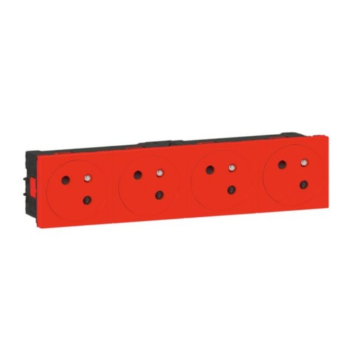 [LEG77174L] Quadruple prise de courant 2P+T Surface Mosaic Link raccordement latéral 8 modules - rouge Ref. 077174L
