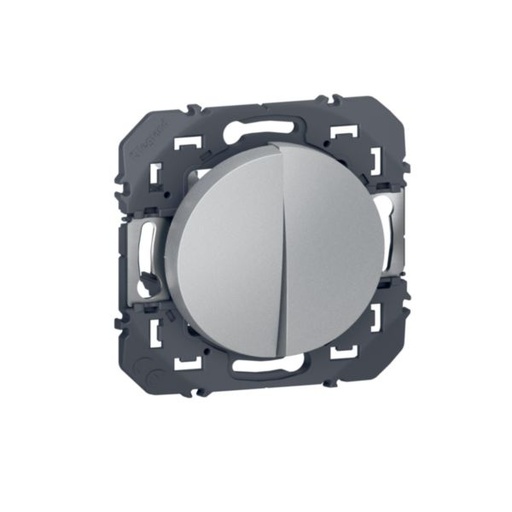 [LEG600108] Poussoir double dooxie 6A 250V~ finition alu